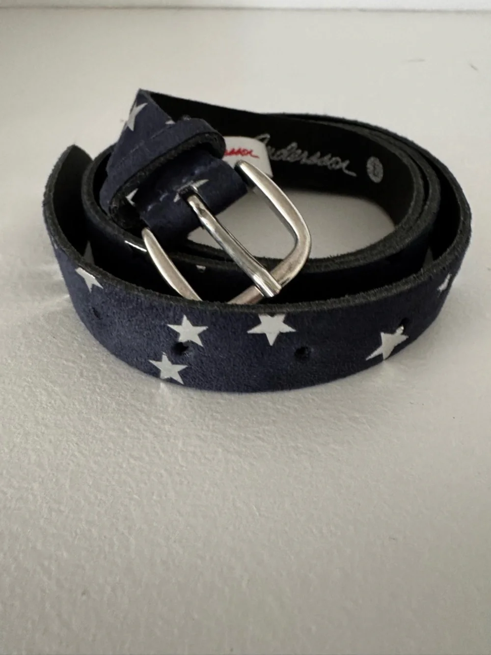 Hanna Girl Navy Suede Belt with Silver Star Detail